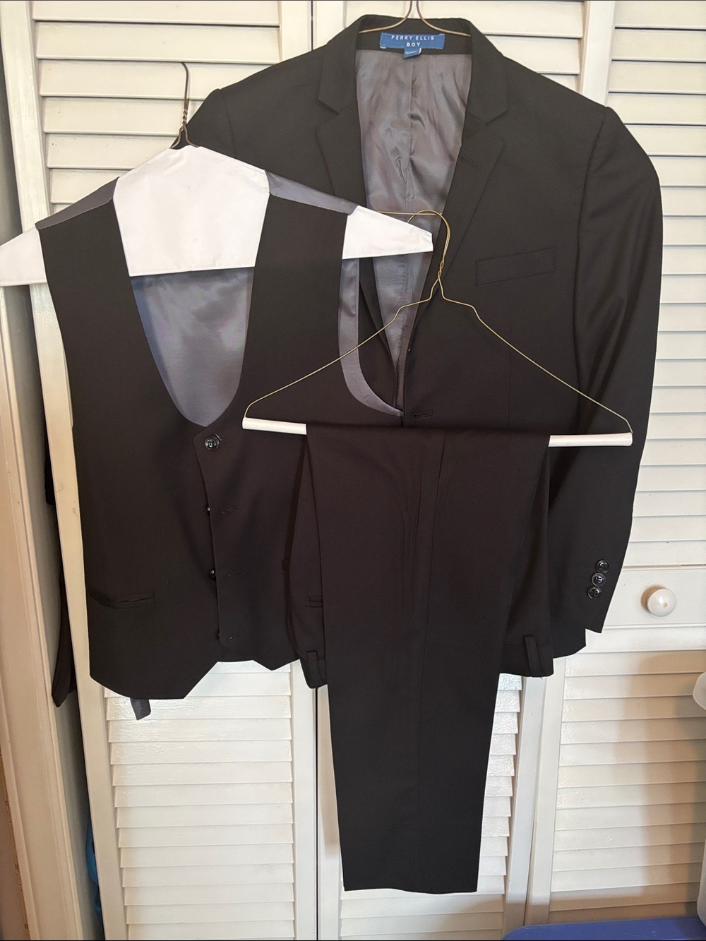 Perry Ellis Boy’s Black Three-Piece Formal Suit - Blazer, Vest, Shirt & Trousers
